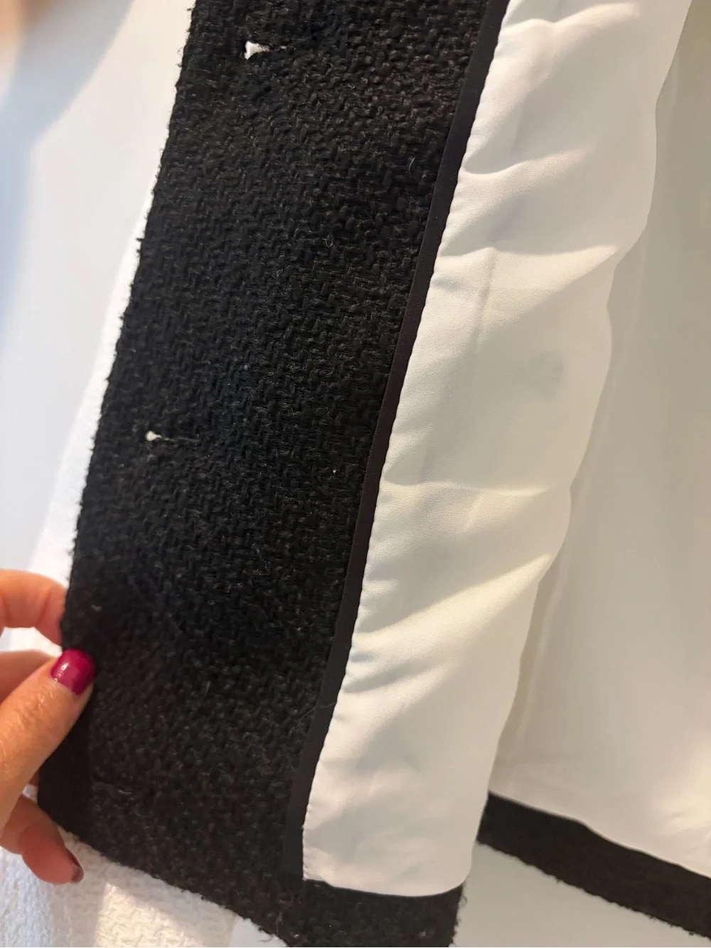J. Crew White Bouclé Cropped Jacket with Black Trim
